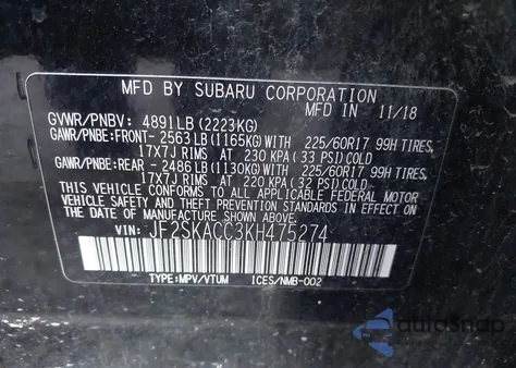 2019 Subaru Forester z USA, uszkodzony, nr VIN JF2SKACC3KH475274